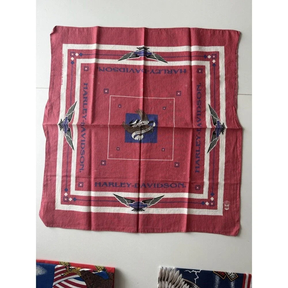 Vtg Harley Davidson Bandana Eagle Headband Handkerchief USA Flag Banner Lot